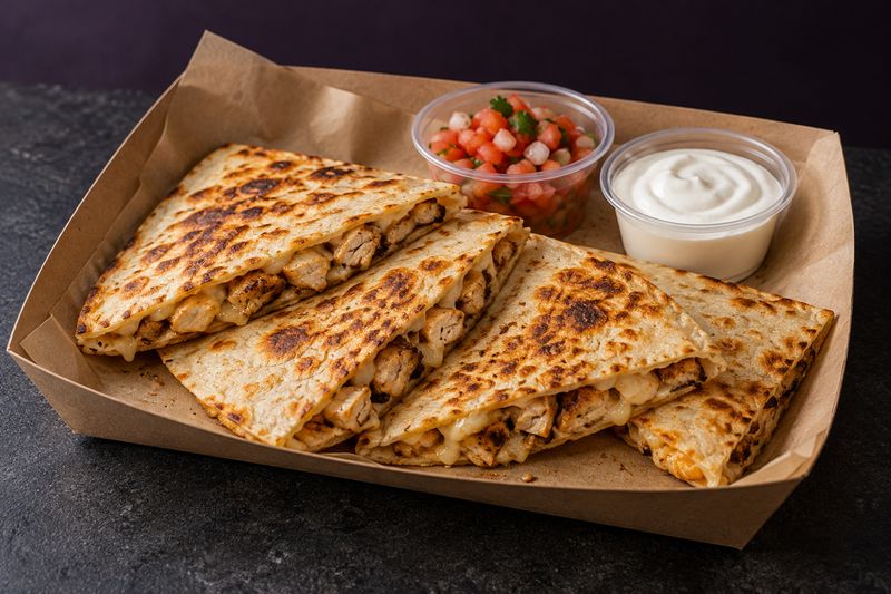 Grilled chicken quesadilla with pico de gallo and sour cream