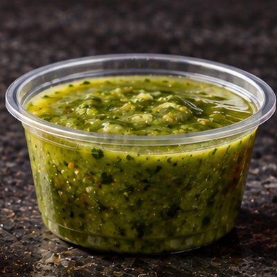 Green Basbaas in a sauce cup